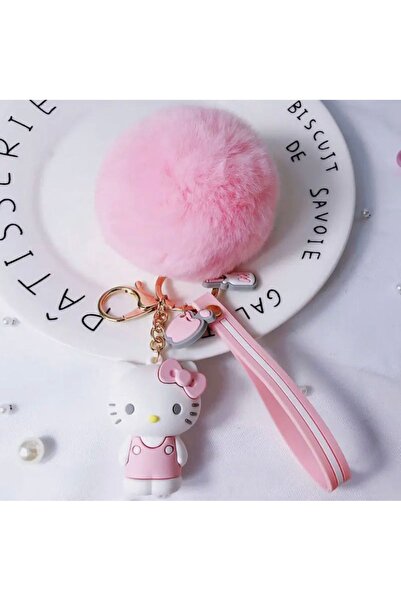 facnspt Hello Kitty Pembe 3D Ponponlu Anahtarlık