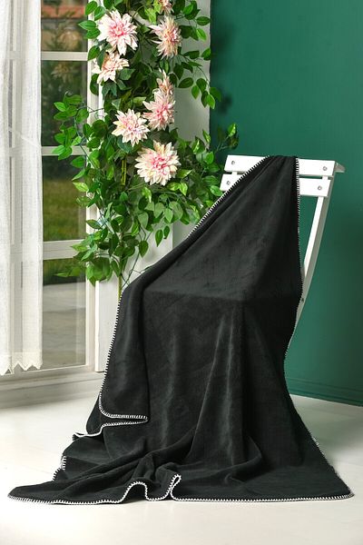 Ellia Soft Single Wellsoft Plush Tv Blanket Black (120X170 cm - White Shepherd's Stitch)