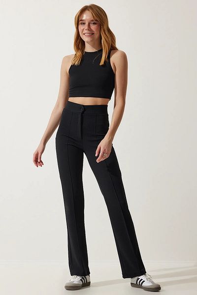 NFTY Black High Waist Lycra Women's Knitted Trousers - Comfortable Design
