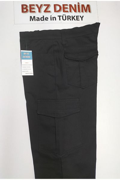 BeyzDenim Черен карго панталон с големи размери - ликра памук