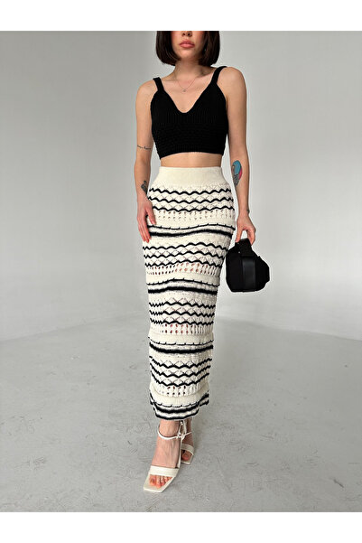 jöns since 1997 Set de fuste și tricotaje pentru femei cu dungi ajurate - dou...