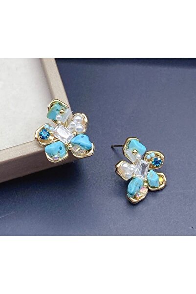 TMD AKSESUAR Turquoise Natural Stone Flower Earrings