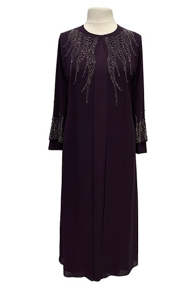HESNA Βραδινό φόρεμα Mother Plum Alya Plus Size Κομψό Κεντημένο με Πέτρα