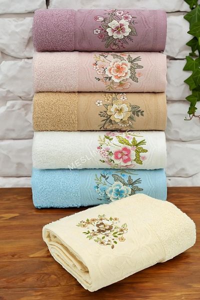 Meslina Home 6-Piece Embroidered Hand and Face and Head Towels - 50x90cm HS-3DCİCEK