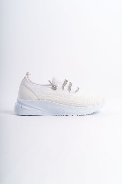 Limeo Λευκή ψηλή σόλα Άνετα μαλακά γυαλιστερά παπούτσια με λεπτομέρεια με κορδόνια Γυναικεία καθημερινά αθλητικά παπούτσια για περπάτημα