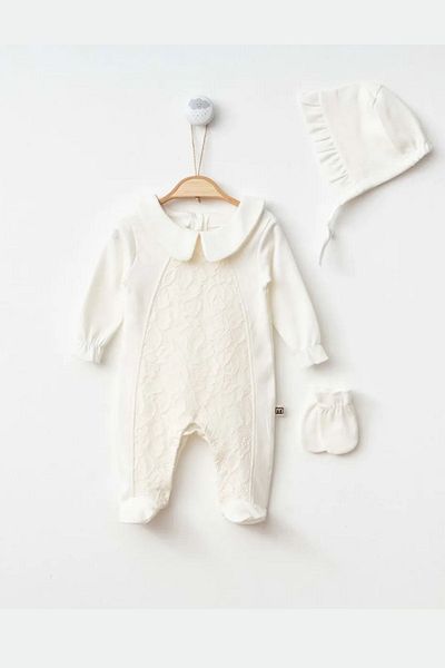 Minytrendy Newborn Jumpsuit for Baby Girl - for Mevlüt Special Day Hospital Exit, Hat and Gloves Memory Gift Set