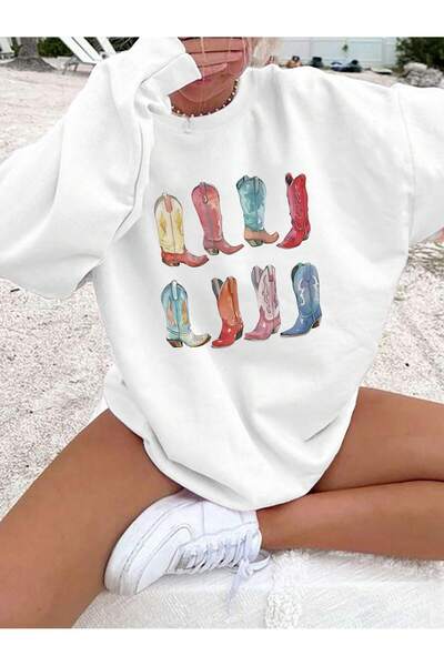 Vordevia Çizme Baskılı Özel Tasarım Sweatshirt