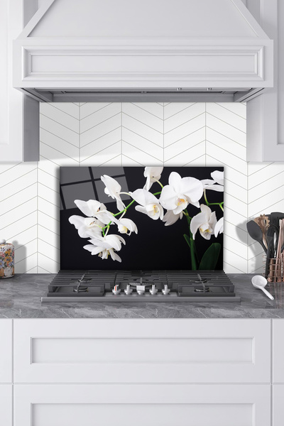 Rosyvien Протектор за гръб на стъклена печка с цвете орхидея, за вградена кух...