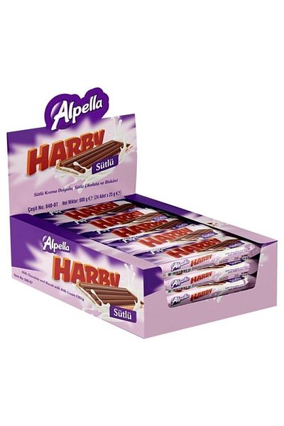 Alpella Harby Milk Cream Filled Milk Chocolate and Biscuit 25 Gr X 24 Pieces