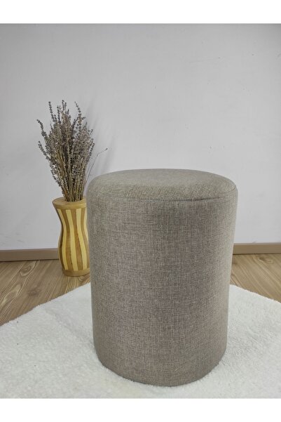 daddi ahşap YUVARLAK PUF, KETEN KUMAŞLI PUF, KAPI ÖNÜ PUFU, MAKYAJ MASASI PUFU