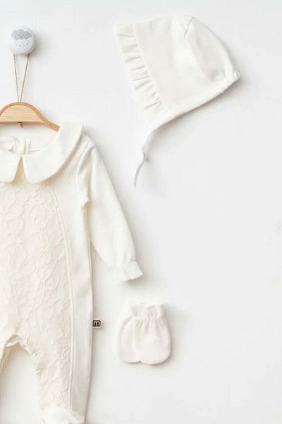 Minytrendy Newborn Jumpsuit for Baby Girl - for Mevlüt Special Day Hospital Exit, Hat and Gloves Memory Gift Set