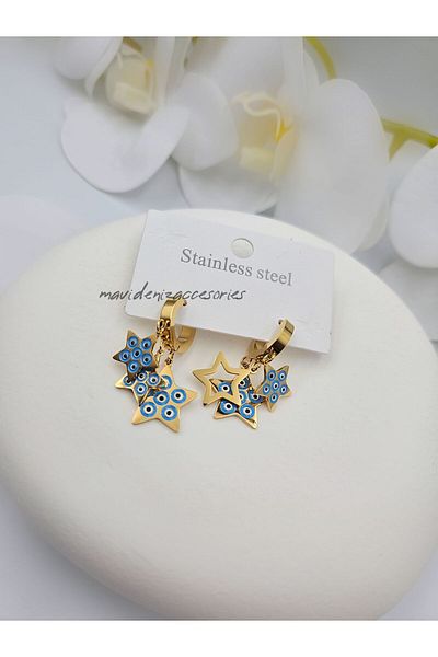 m mavi deniz accesories Star Patterned Stainless Steel Earrings - Multiple and Dangle