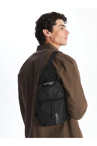 LC Waikiki Lcw Accessories - Text Printed Black Men's Chest Bag