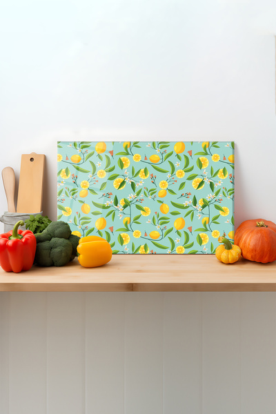 Rosyvien Turquoise Lemon Glass Chopping Board, Silicone Stand, Presentation C...