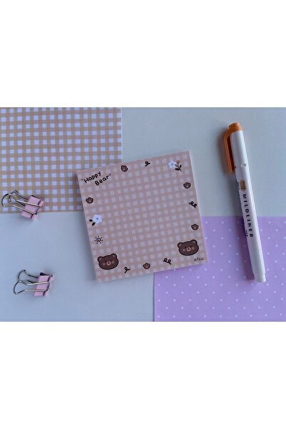 Efsu 10x10 Kahve Pati Ayıcık Kareli Notluk Memopad/notepad/defter