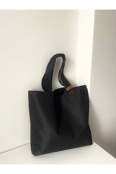 LUNAFEL Basic Black Canvas Tote Τσάντα μεγάλου μεγέθους Αδιάβροχο ύφασμα