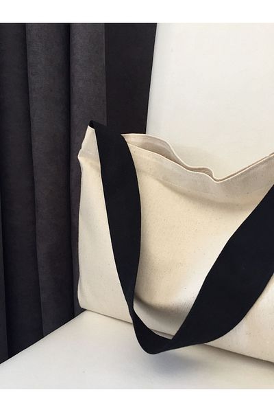 LUNAFEL Τσάντα ώμου Raw Linen Beige - Μαύρη κολόνα