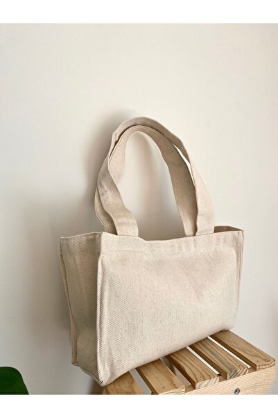 LUNAFEL Mini Ham Pamuk Keten Çanta El Kol ve Omuz Çantası