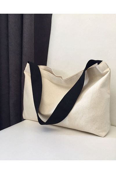 LUNAFEL Τσάντα ώμου Raw Linen Beige - Μαύρη κολόνα