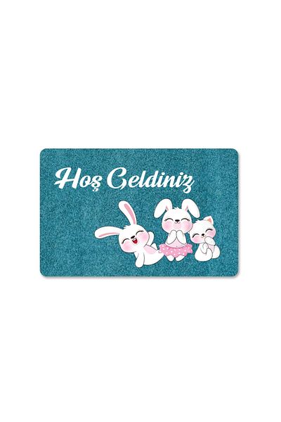 M&H Quality Welcome Written Digital Printed Flower and Rabbit Patterned Door - Washable
