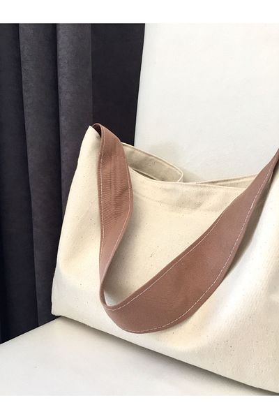 LUNAFEL Τσάντα ώμου Raw Linen Beige - Καφέ κολόνα