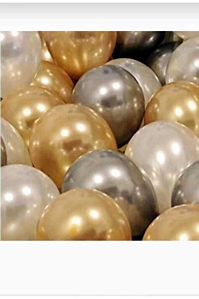 Gemar 15 Adet Balon Metalik Renkler Beyaz,gold,gümüş (11 INÇ)