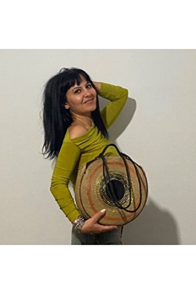 AYŞE SERHOŞOĞLU HOME DESİGN Hasır Çanta, Plaj Çantası, Silindir Çanta