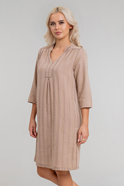 Bold & Young Γυναικείο φόρεμα με ριγέ βαμβακερό μανίκι 3/4 - Αντισυρρικτικό υφαντό ύφασμα