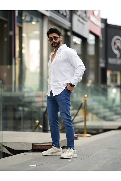 Broman Giyim Men's Shirt - Solid White, Buttoned, Easy to Use, 100% Cotton Thick Winter Fabric