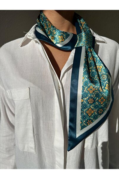 ElevaGlam Kravat Eşarp Yeşil İkonik Desenler