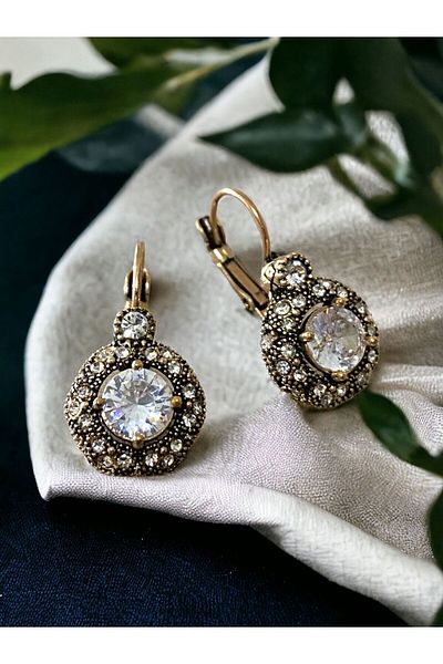 FAYRA ACCESSORIES Diamond Mounted Zircon Stone Earrings