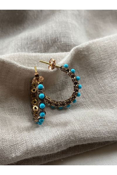 FAYRA ACCESSORIES Turquoise Stone Detailed Waterway Hoop Earrings