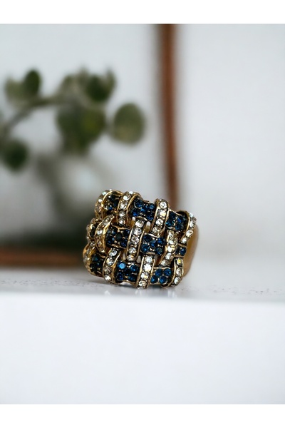 FAYRA ACCESSORIES Sapphire Straw Ring - Zircon Stone Detailed