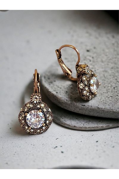 FAYRA ACCESSORIES Diamond Mounted Zircon Stone Earrings