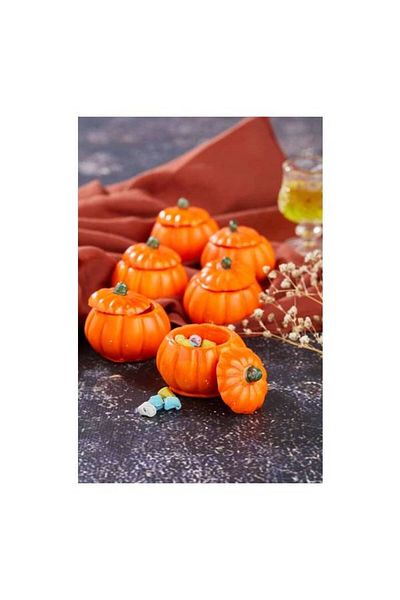 aldımbitti Handmade 6-Piece Orange Mini Pumpkin Design Turkish Delight Bowl with Lid, Dragee, Coffee and Tea Side Serving Bowl