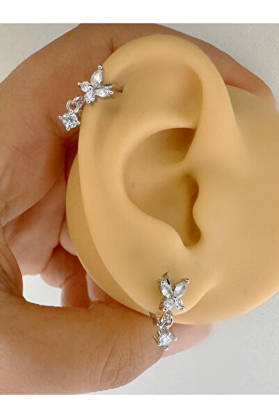 Arescollection 1 ADET ZİRKON TAŞLI SALLANTILI KELEBEK HELİX KIKIRDAK LOBE UYU...