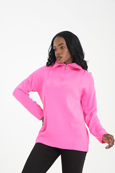 İLKCET MODA Zippered Premium Oversize Women's Knitwear Sweater