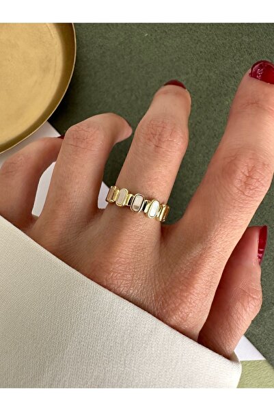 ringbox Sedefli Oval Model Sıralı Yüzük