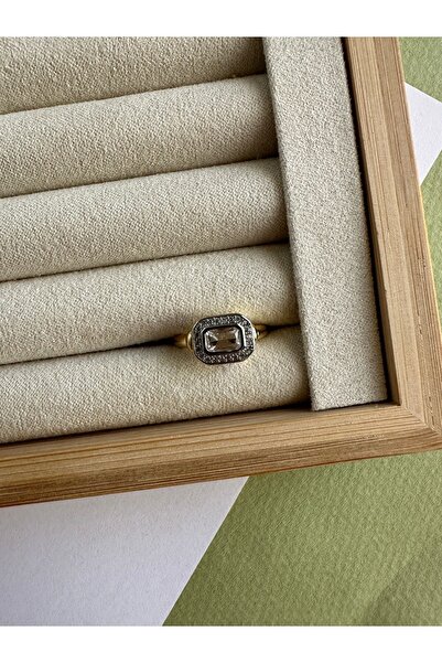 ringbox Gold Dikdörtgen Taşlı Serçe Parmak Yüzüğü