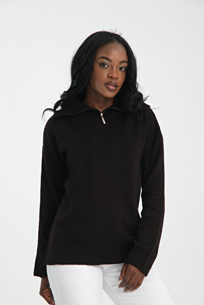 İLKCET MODA Zippered Premium Oversize Women's Knitwear Sweater