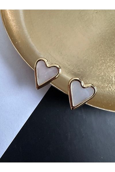ringbox Gold Pearlescent Steel Non-Tarnish Tiny Heart Earrings