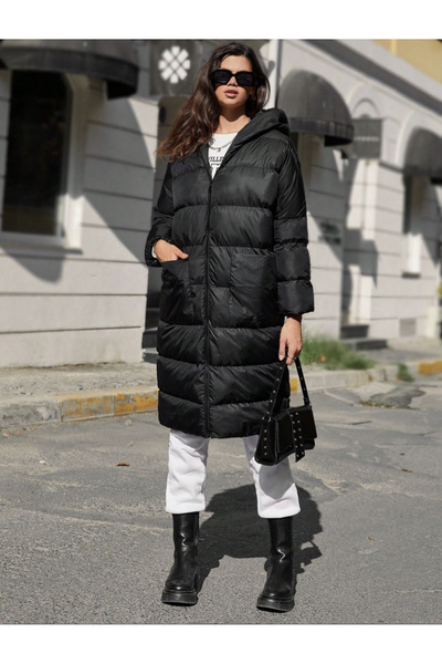 Yaren Moda Kadın şişme uzun kaban