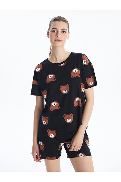 LC Waikiki Damen-Pyjama-Set mit Shorts – Rundhalsausschnitt, kurze Ärmel