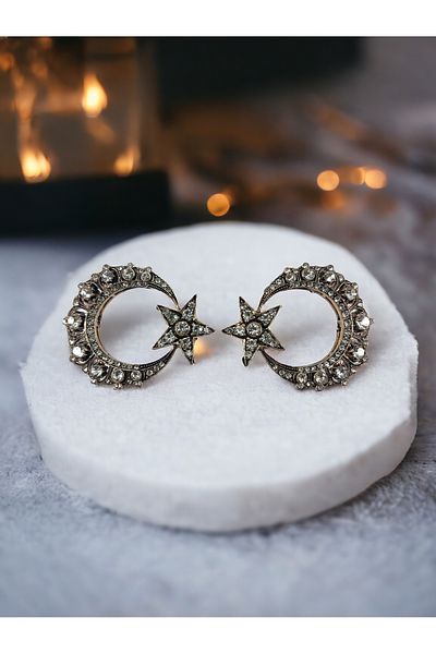 FAYRA ACCESSORIES Zircon Stone Crescent Star Earrings