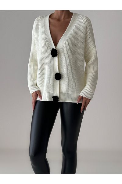 İLKCET MODA Oversize dámský cardigan - detail na knoflíky