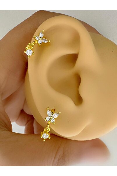 Arescollection 1 ADET ZİRKON TAŞLI SALLANTILI KELEBEK HELİX KIKIRDAK LOBE UYU...