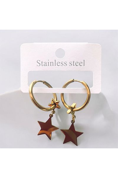 vira shop Gold Steel Hoop - Star End Earrings