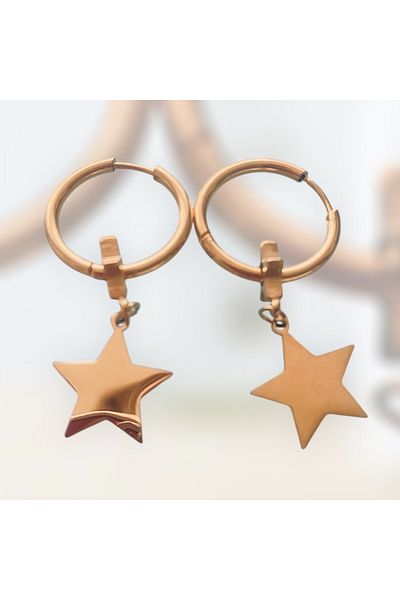 vira shop Gold Steel Hoop - Star End Earrings