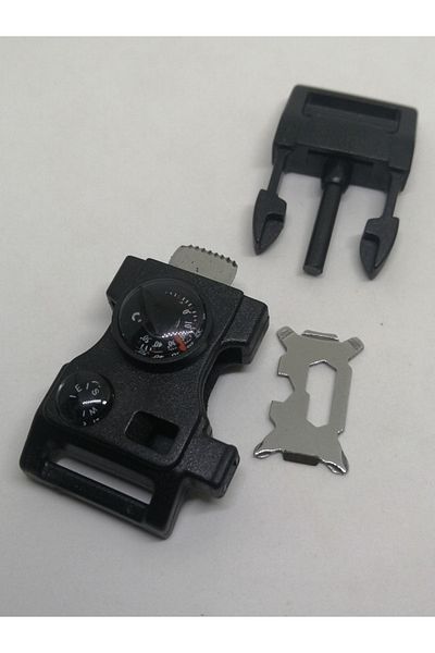 Firebird Takı Aksesuar Ve Kamp Malzemeleri Black Color Paracord Clip with Fire Starter, Compass, Thermometer, Metal Edc Apparatus and Whistle