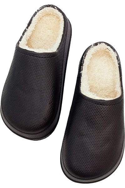 AkınalBella Μαύρες ορθοπεδικές παντόφλες σπιτιού Unisex με γούνα στο εσωτερικό